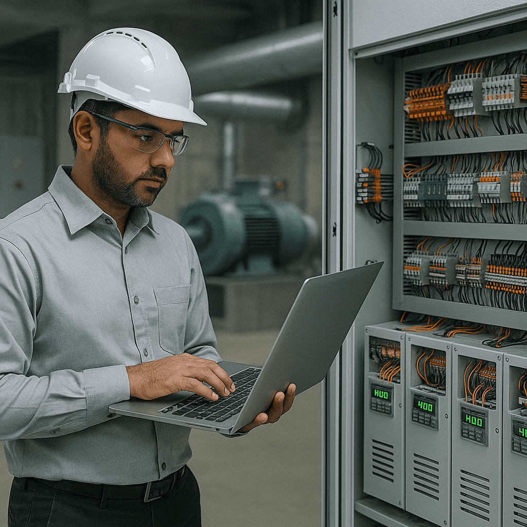 Industrial technicians working in a factory